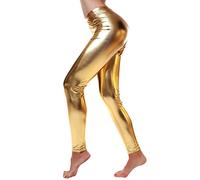 Generisch Leggings para mujer con aspecto de piel, efecto mojado, para yoga, tiempo libre, cintura alta, transpirables, amarillo, XL