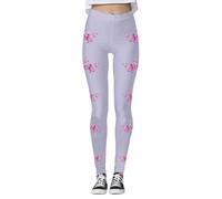 Generisch Leggings sin costuras para mujer, cintura alta, yoga, fitness, deportes, cómodos, transpirables, pantalones de entrenamiento, conciencia sobre el cáncer de mama, morado, XL