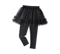 Generisch Leggings sin pies para niña con falda de tutú con volantes, falda elástica de algodón, Negro , 2-3 años