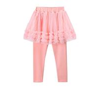 Generisch Leggings sin pies para niña con falda de tutú con volantes, falda elástica de algodón, Rosa., 2-3 años