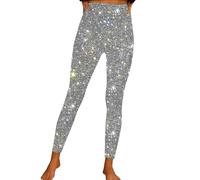 Generisch Leggins deportivos de lentejuelas para mujer con mallas deportivas suaves y delgadas de piel sintética, 1-plata, M