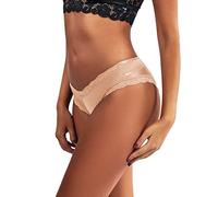 Generisch Lencería para mujer de encaje transparente Slip con inserto de algodón transpirable cómodo, beige, XL