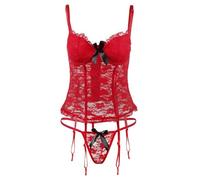 Generisch Lencería sexy Comercio Exterior Pareja Malla Casa Ropa de Dormir Una Línea Off Hombro Tres Puntos Conjunto Leopardo Lencería, rojo, L