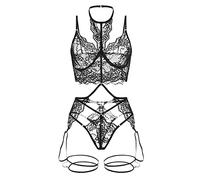 Generisch Lencería sexy para mujer, lencería sexy, ropa interior, sexo bajo brad con alambre, rasgaduras al aire libre, Negro , L