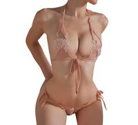 Generisch Lencería sexy para mujer nueva ropa interior de tres puntos bikini entrepierna abierta de gran tamaño conjunto de ropa interior para mujer, Rosa., Talla única