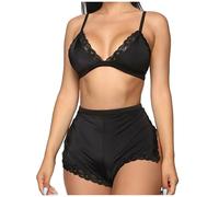 Generisch Lencería sexy para mujer, ropa interior sexy para mujer, ropa interior para mujer, en el sentido del pijama de casa, pijama de tres piezas, Negro , L