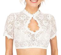 Generisch Lencería sumisa para mujer, 1 pieza, lencería con aros chaleco de encaje para mujer, blusa elegante, blusa negra, blusa de encaje para Oktoberfest, lencería sexy, seducir, Blanco, 4XL