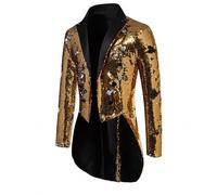 Generisch Lentejuelas Frack Hombre Fiesta Blazer Nochevieja Brillante Chaqueta de Traje Dorado Brillo Smoking Elegante Satingface Trajes Flores Muste Steampunk Falda Medieval Gótica
