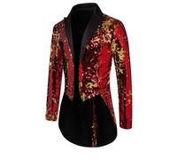 Generisch Lentejuelas Frack Hombre Fiesta Blazer Nochevieja Brillante Chaqueta de Traje Dorado Brillo Smoking Elegante Satingface Trajes Flores Muste Steampunk Falda Medieval Gótica