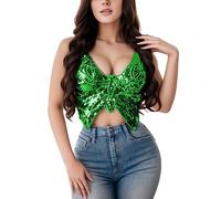 Generisch Lentejuelas Tank Top vendaje diseño danza del vientre traje sujetador chaleco para mujer con efecto brillo corte femenino para actuaciones expresivas, verde, Talla única