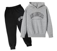 Generisch - Letra casual impresa manga larga sudadera con capucha sudadera chándal jogger pantalones de chándal 2 piezas conjunto chaqueta vaquera niño 152, gris oscuro, 5-6 años