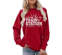 Generisch -Letra podría ser UNA estación de tren Art Day Print Cuello redondo Sudadera de manga larga, rojo, M