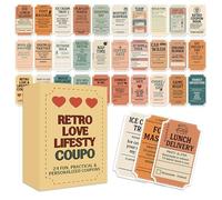 Generisch Libro de cupones de amor de 24 piezas para parejas | Libro de cupones de amor estilo de vida retro | Juego de tarjetas románticas para parejas, esposa, novia, novio, día de San Valentín