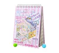 Generisch Libro de pegatinas de escenas en miniatura - PET 13,6 x 19 cm | Divertido arte de dibujos animados con elementos en miniatura y fantasía con una colección de pegatinas para niñas, familia