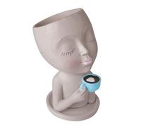 Generisch Linda planta de cabeza,Maceta para beber café | Planta de cabeza | Para uso en interiores con los ojos cerrados, agujero de drenaje de resina para suculentas