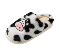 Generisch Lindas zapatillas de algodón de vaca de dibujos animados para mujer, pantuflas de fieltro, mullidas, cálidas, cómodas, pantuflas de piel de cordero, Blanco, 42 EU