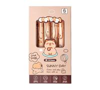Generisch Lindos lápices de animales, Capybara Retractable - 0,5 mm Capybara Stationery Set - 6 x Retractable Fine Secado Rápido Escribir Marcapáginas Set Dibujos Animados Escuela Suministros para