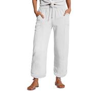 Generisch Linen Pants Women's Summer Nine Quarter Muslim Lightweight with Pocket Casual Elastic and Comfortable Fabric Sports Leisure Beach Christmas Hose Damen, Blanco, L