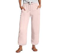 Generisch Linen Pants Women's Summer Nine Quarter Muslim Lightweight with Pocket Casual Elastic and Comfortable Fabric Sports Leisure Beach Christmas Hose Damen, Rosa., M