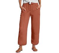 Generisch Linen Pants Women's Summer Nine Quarter Muslim Lightweight with Pocket Casual Elastic and Comfortable Fabric Sports Leisure Beach Christmas Hose Damen, naranja, 4XL