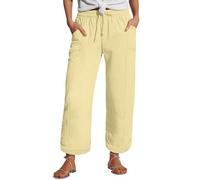 Generisch Linen Pants Women's Summer Nine Quarter Muslim Lightweight with Pocket Casual Elastic and Comfortable Fabric Sports Leisure Beach Christmas Hose Damen, amarillo, 3XL