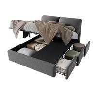 Generisch Lit Tapisse, 140 x 190, sommier hydraulique, Trois tiroirs, coffre de rango, sommier à Lattes Avec tête de lit, sans matelas, terciopelo, gris