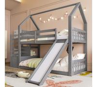 Generisch Litera con escalera de almacenamiento y tobogán, cuna con barandilla de seguridad y diseño de cama de casa, para habitaciones infantiles de hasta 90 x 200 cm, madera de pino ecológica y