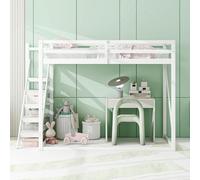 Generisch Litera de 140 x 200 cm con escalera de seguridad y madera maciza, ahorra espacio para niños, adolescentes y adultos (blanco/negro)