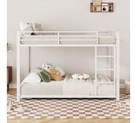Generisch Litera de metal blanco 140 x 200 cm - Cama alta para niños con listones de seguridad, 2 elegantes literas en blanco y negro, ahorra espacio
