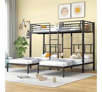 Generisch Litera de metal con escalera y protección contra caídas, 3 x 90 x 200 cm, certificado EN747, superficie de almacenamiento integrada, solución de habitación infantil para hermanos/invitados