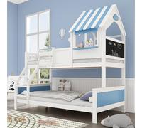 Generisch Litera estable con pizarra de graffiti, espacio de almacenamiento y certificación EN747, seguridad y diversión para habitación infantil (90 x 200 cm/120 x 200 cm, blanco/azul)