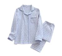 Generisch Little Cherry - Pijama de doble crepé para mujer, manga larga, pantalones cómodos, azul, L