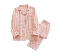 Generisch Little Cherry - Pijama de doble crepé para mujer, manga larga, pantalones cómodos, Rosa., L