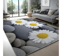 Generisch Living Room Rug Non-Slip Short Pile Soft Washable Area Rug for Bedroom and Office Decor, Watercolour Plants and Palm Leaves Design, 120 x 170 cm