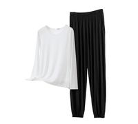 Generisch Lounge Set Mujer Algodón Pijama Mujer Largo Acogedor Manga Larga Traje de Casa Pijama Invierno y Pantalones de Pijama Suave Traje de Tiempo Libre Dos Piezas Ropa de Dormir Ligero Delgado