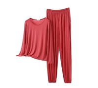 Generisch Lounge Set Mujer Algodón Pijama Mujer Largo Acogedor Manga Larga Traje de Casa Pijama Invierno y Pantalones de Pijama Suave Traje de Tiempo Libre Dos Piezas Ropa de Dormir Ligero Delgado