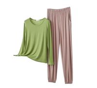 Generisch Lounge Set Mujer Algodón Pijama Mujer Largo Acogedor Manga Larga Traje de Casa Pijama Invierno y Pantalones de Pijama Suave Traje de Tiempo Libre Dos Piezas Ropa de Dormir Ligero Delgado