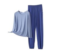 Generisch Lounge Set Mujer Algodón Pijama Mujer Largo Acogedor Manga Larga Traje de Casa Pijama Invierno y Pantalones de Pijama Suave Traje de Tiempo Libre Dos Piezas Ropa de Dormir Ligero Delgado