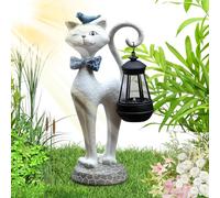 Generisch Luces solares de gato, figura de gatito, 3,94 x 2,76 x 7,87 pulgadas, linternas de resina impermeables, luces automáticas con energía solar, luz de jardín para decoración del hogar, patio y