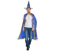 Generisch Lujoso juego de capa de bruja de terciopelo satinado con adorno de estrella dorada, disfraz para disfraz de Halloween, actuaciones escénicas (azul, talla única)
