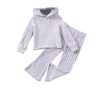 Generisch Mädchen-Outfits, 2-Teiliges Set, weicher Strick-Kapuzenpullover und Hose, Bequem, lässig, für Herbst und Frühling, Kleinkinder, Kinderkleidung, gerippte Textur (Grey, 2-3 Years)