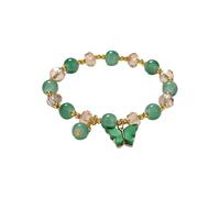 Generisch Männer Schmuck 2024 Imitations-Jade-Schmetterling-Kristallglas-Armband Tochter Kinder-Perlenarmband Damen Uhr Silber Lederarmband, A, Resin, No es una piedra preciosa
