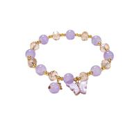Generisch Männer Schmuck 2024 Imitations-Jade-Schmetterling-Kristallglas-Armband Tochter Kinder-Perlenarmband Damen Uhr Silber Lederarmband, A, Resin, No es una piedra preciosa
