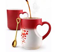 Generisch Magic Heart-Shaped Color Changing Ceramic Mug, Heartshaped Handle, Heat Sensitive Magic Coffee Mug, Romantic Gift for Valentine's Day, Christmas, Mother's Day