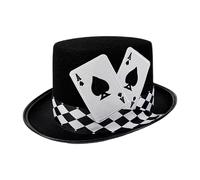 Generisch Magician Costume Hat - Black Felt Top Hat Poker Card Pattern | Novelty Headwear Stage Accessory for Professional Entertainers Theater Teachers Party Planners Halloween Shows School Plays