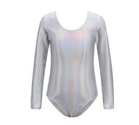 Generisch Maillot de gimnasia de manga larga brillante para danza clásica de ballet y yoga, mono versátil para movimiento escolar, plata, 4-5 años
