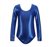 Generisch Maillot de gimnasia para niña, manga larga, brillante, traje de ballet, leotardo de yoga, clásico de una pieza para actividades deportivas, azul, 8-9 años