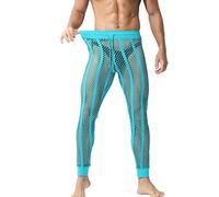 Generisch Mallas de malla para hombre, elásticas, para el suelo, cintura baja, muscle fit, perspectiva, malla, suelo, sexy, deporte, pantalones largos para el hogar, azul, L