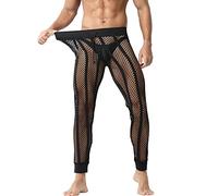 Generisch Mallas de malla para hombre, elásticas, para el suelo, cintura baja, muscle fit, perspectiva, malla, suelo, sexy, deporte, pantalones largos para el hogar, Negro , M