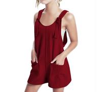 Generisch Mameluco casual para niñas, mono corto de lino, mono suelto para la playa, trajes de viaje para 5 14 años camisón, rojo, 5-6 años